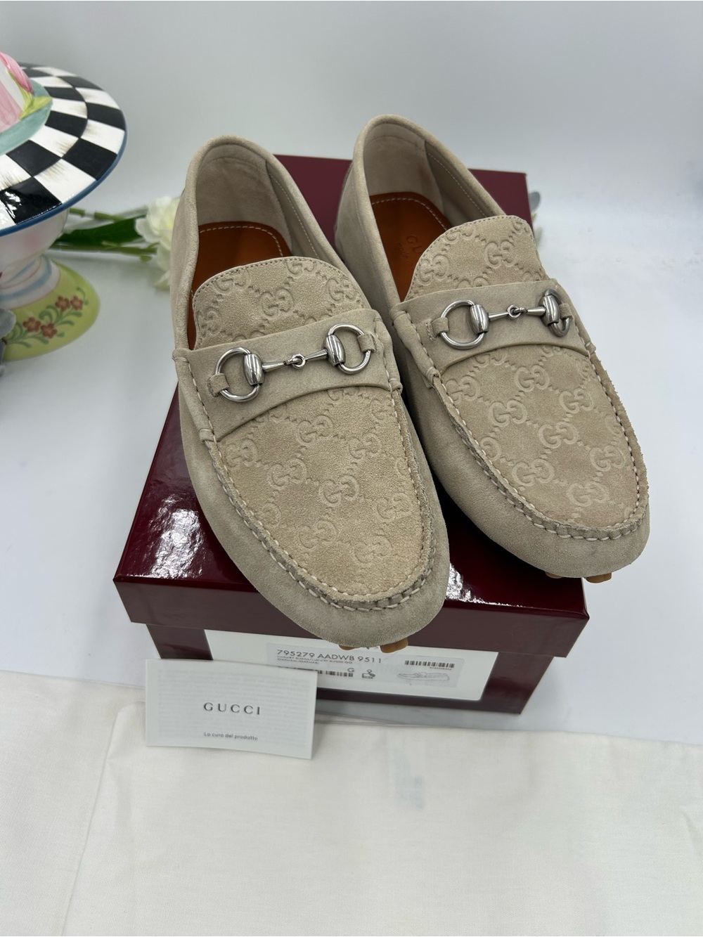 Men's Gucci suede oatmeal horse bit driver loafers size 9 fits 10US - Picture 12 of 12